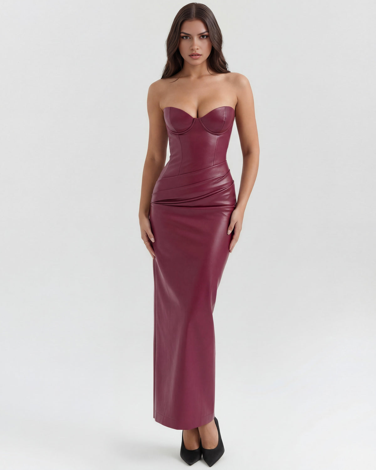 Faux Leather Bodycon Maxi Dress