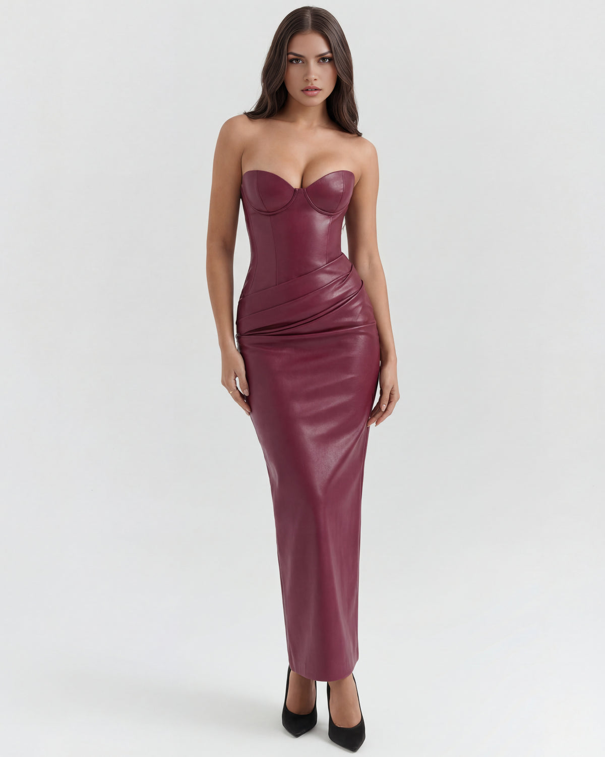 Faux Leather Bodycon Maxi Dress