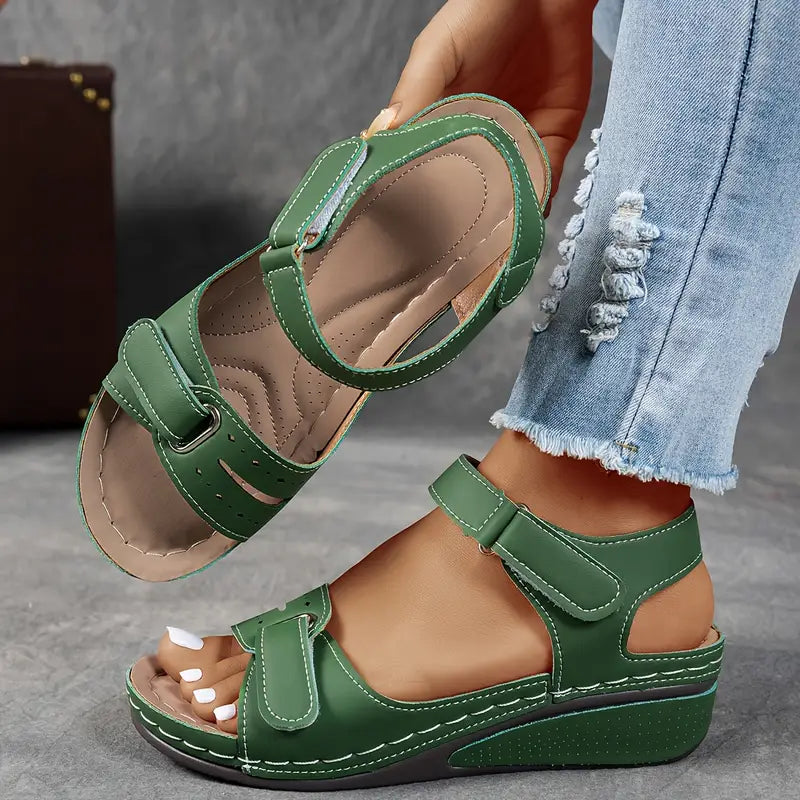Comfortable Wedge Sandals with Velcro Ankle Strap and Cushioned Footbed