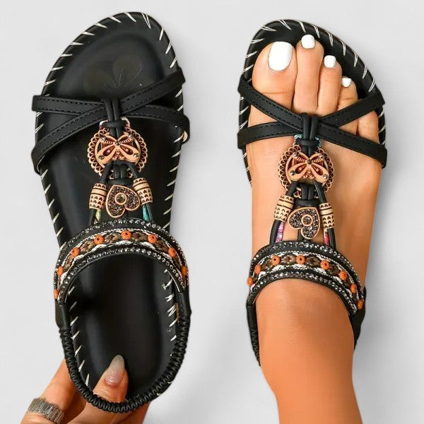 Flat Summer Sandals with Elasticated Ankle Strap