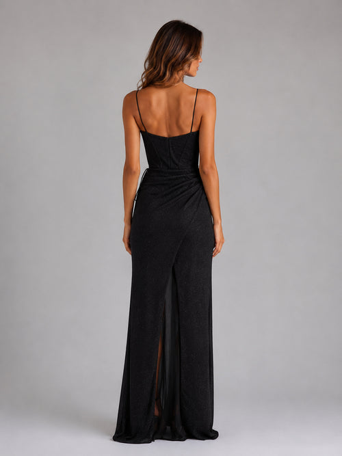 Fitted Cowl Neck Corset Maxi Dress