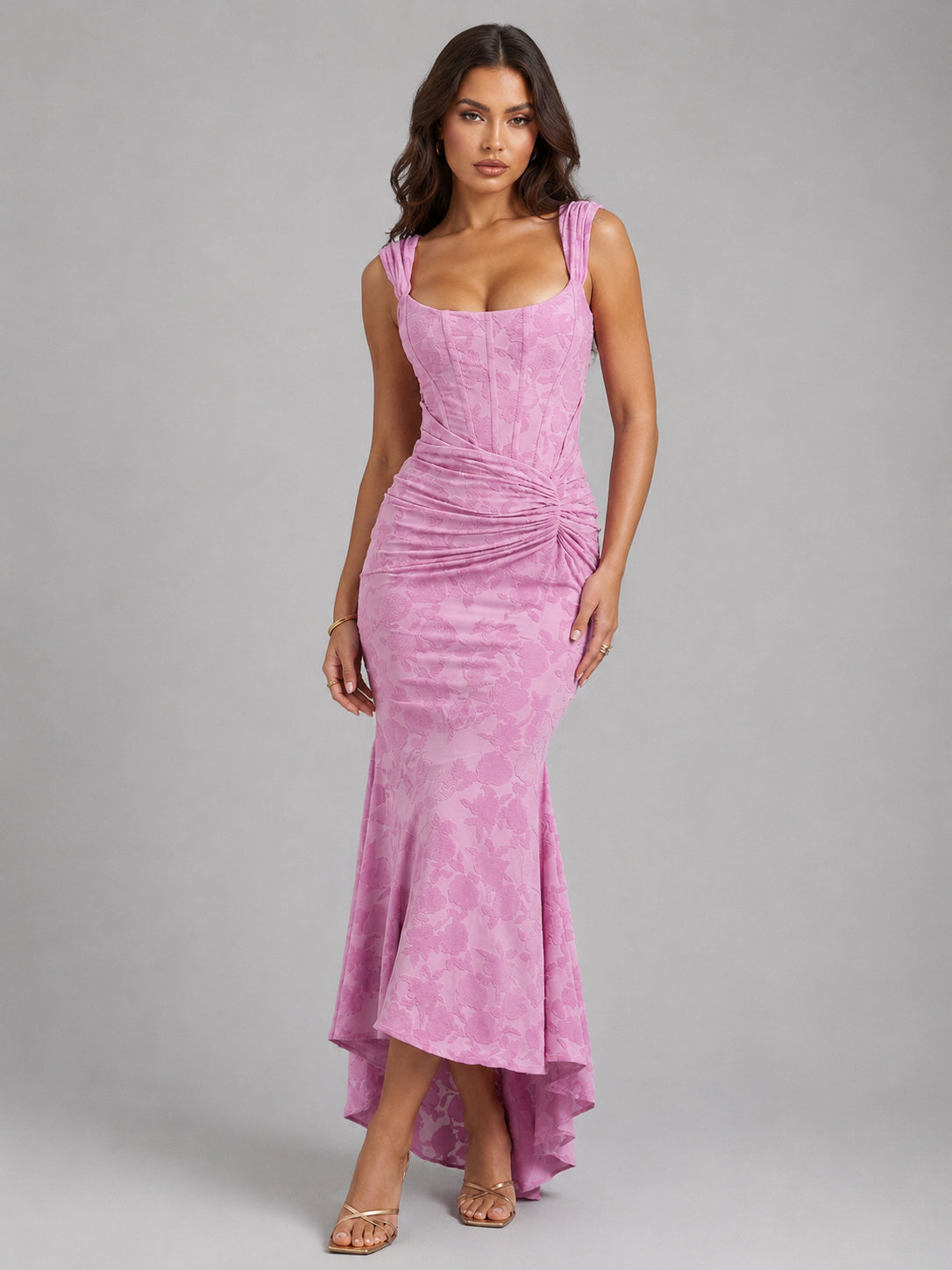 Fitted Floral Corset Maxi Dress