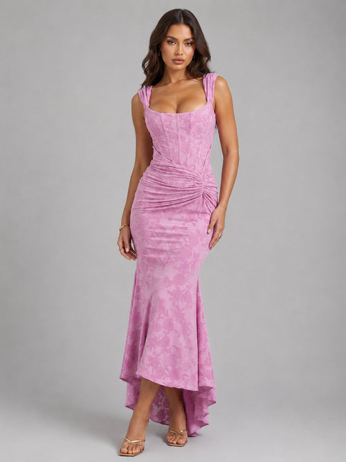Fitted Floral Corset Maxi Dress