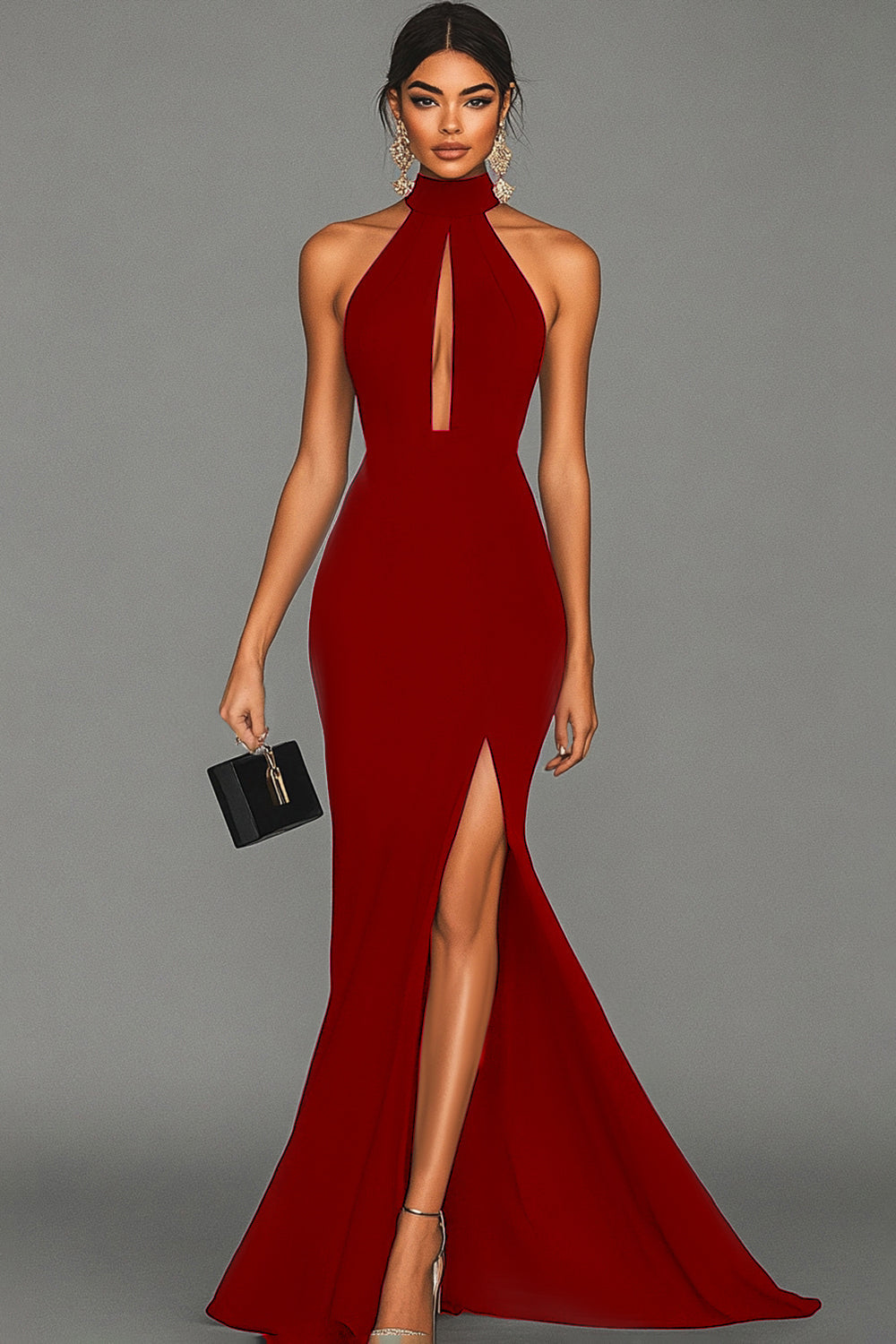 Fitted Halter Neck Backless Maxi Dress