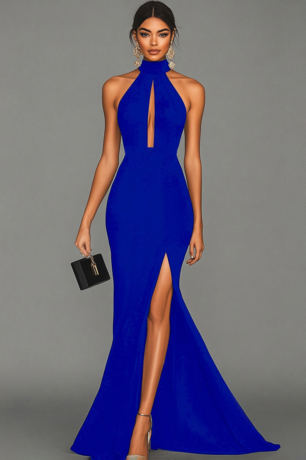 Fitted Halter Neck Backless Maxi Dress