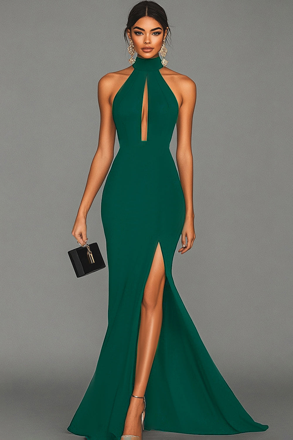 Fitted Halter Neck Backless Maxi Dress