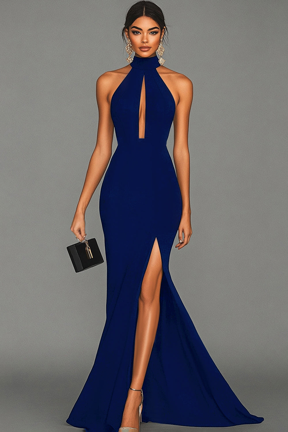 Fitted Halter Neck Backless Maxi Dress