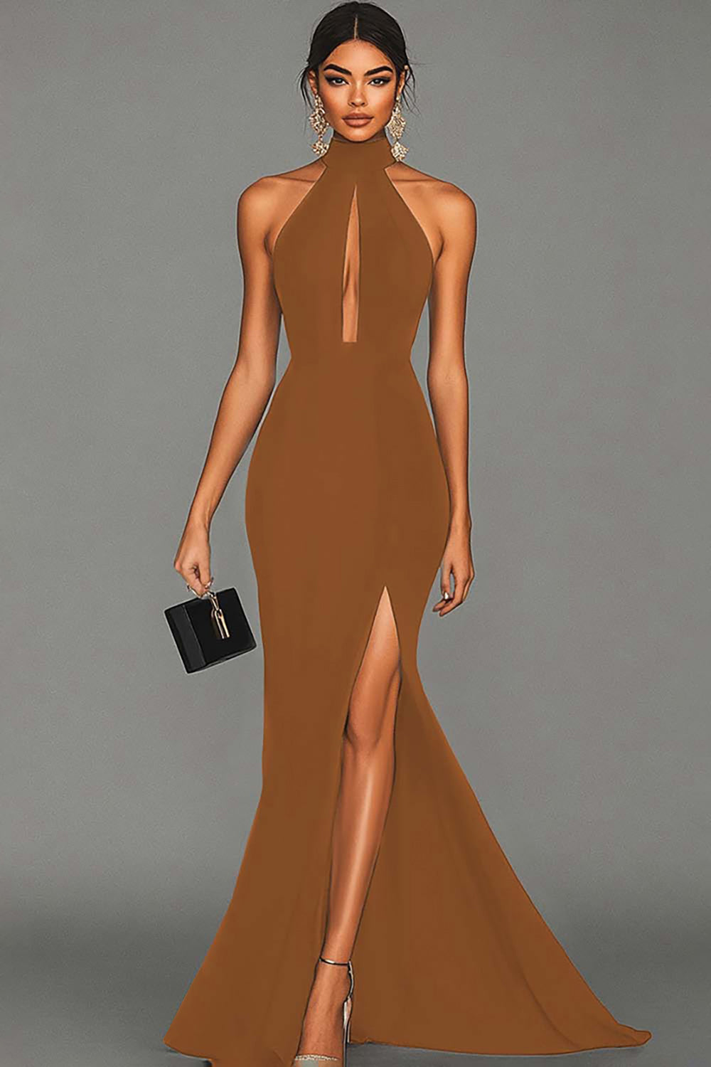 Fitted Halter Neck Backless Maxi Dress