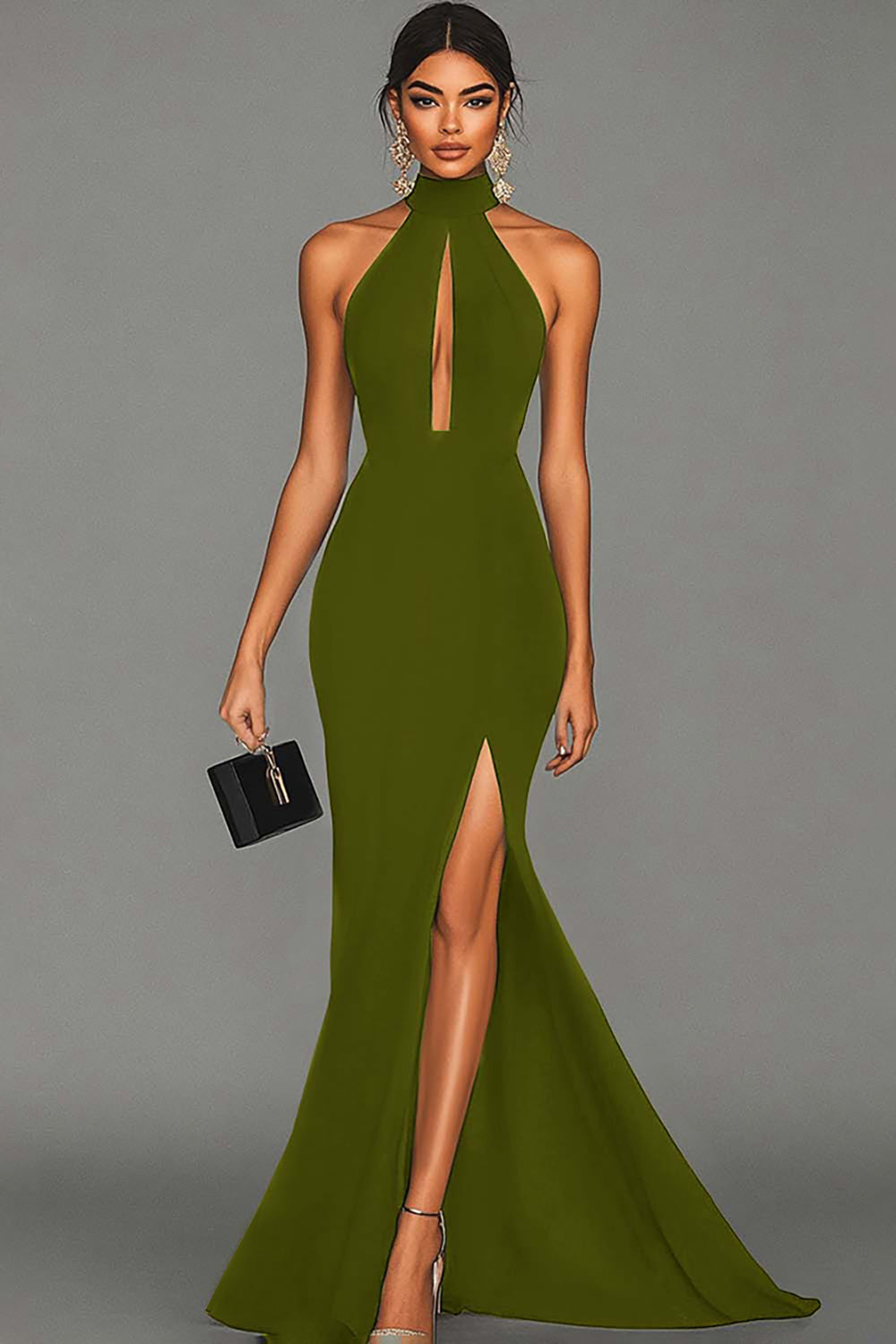 Fitted Halter Neck Backless Maxi Dress