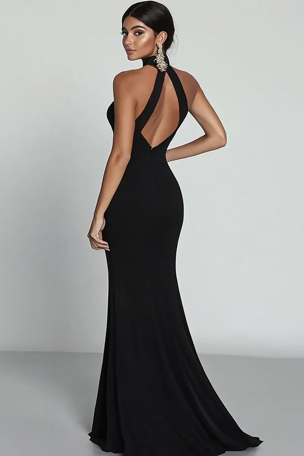 Fitted Halter Neck Backless Maxi Dress