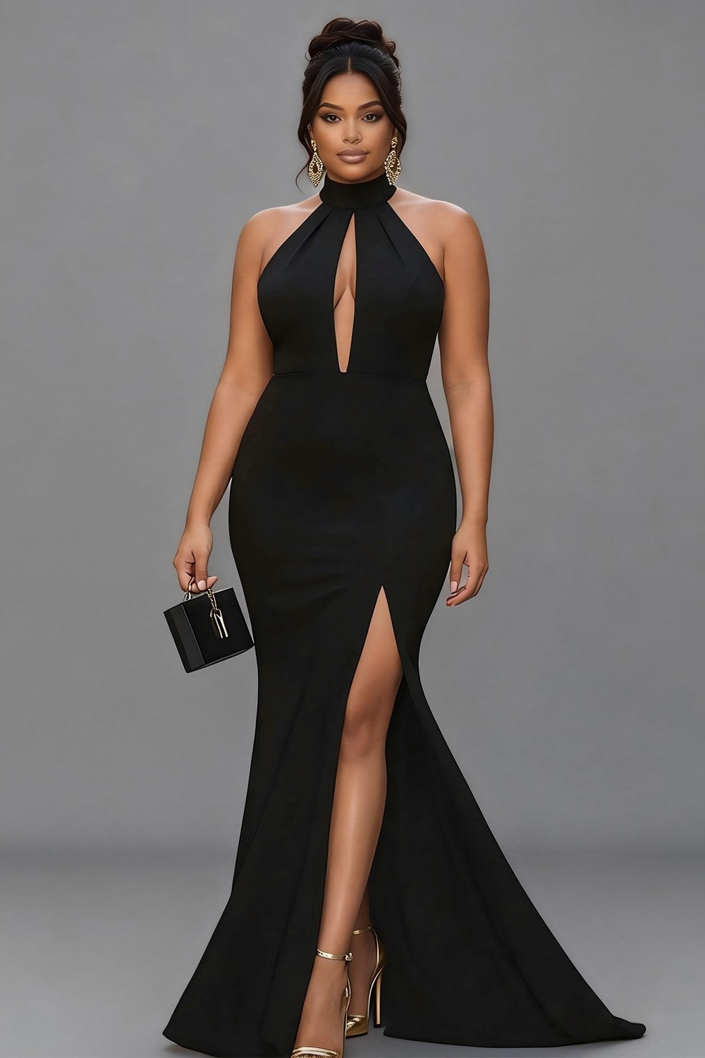 Fitted Halter Neck Backless Maxi Dress