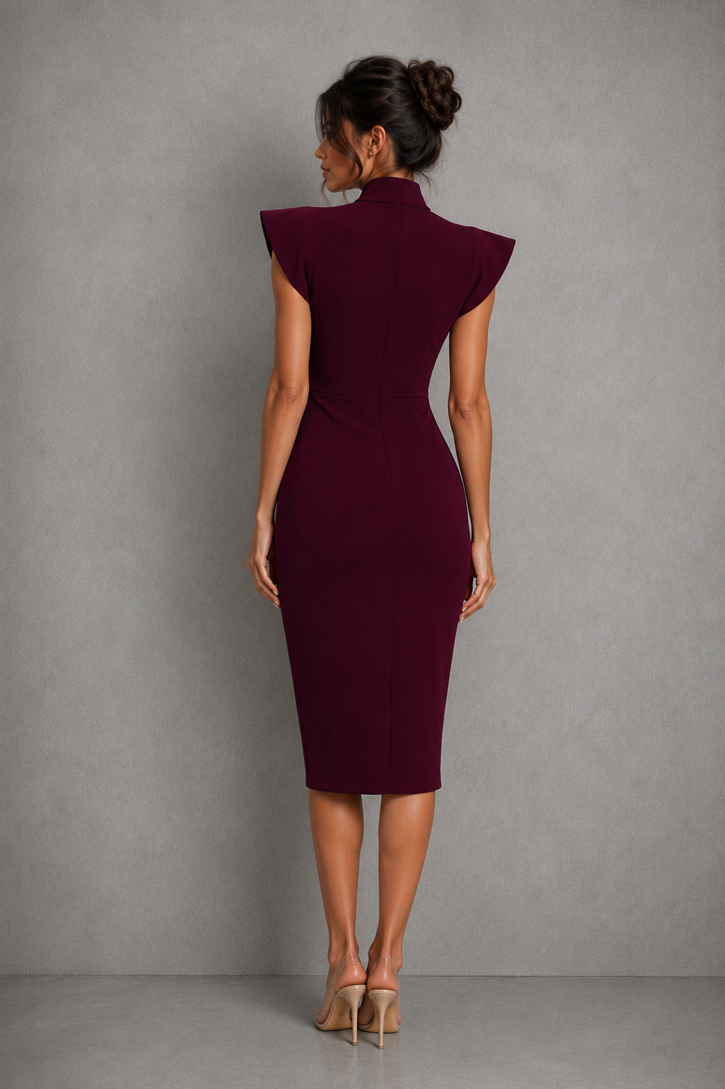 Fitted High Neck Bow Tie Midi Dress