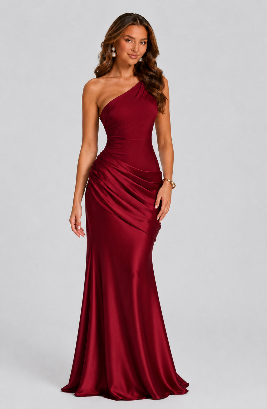 Fitted One Shoulder Satin Maxi Dress