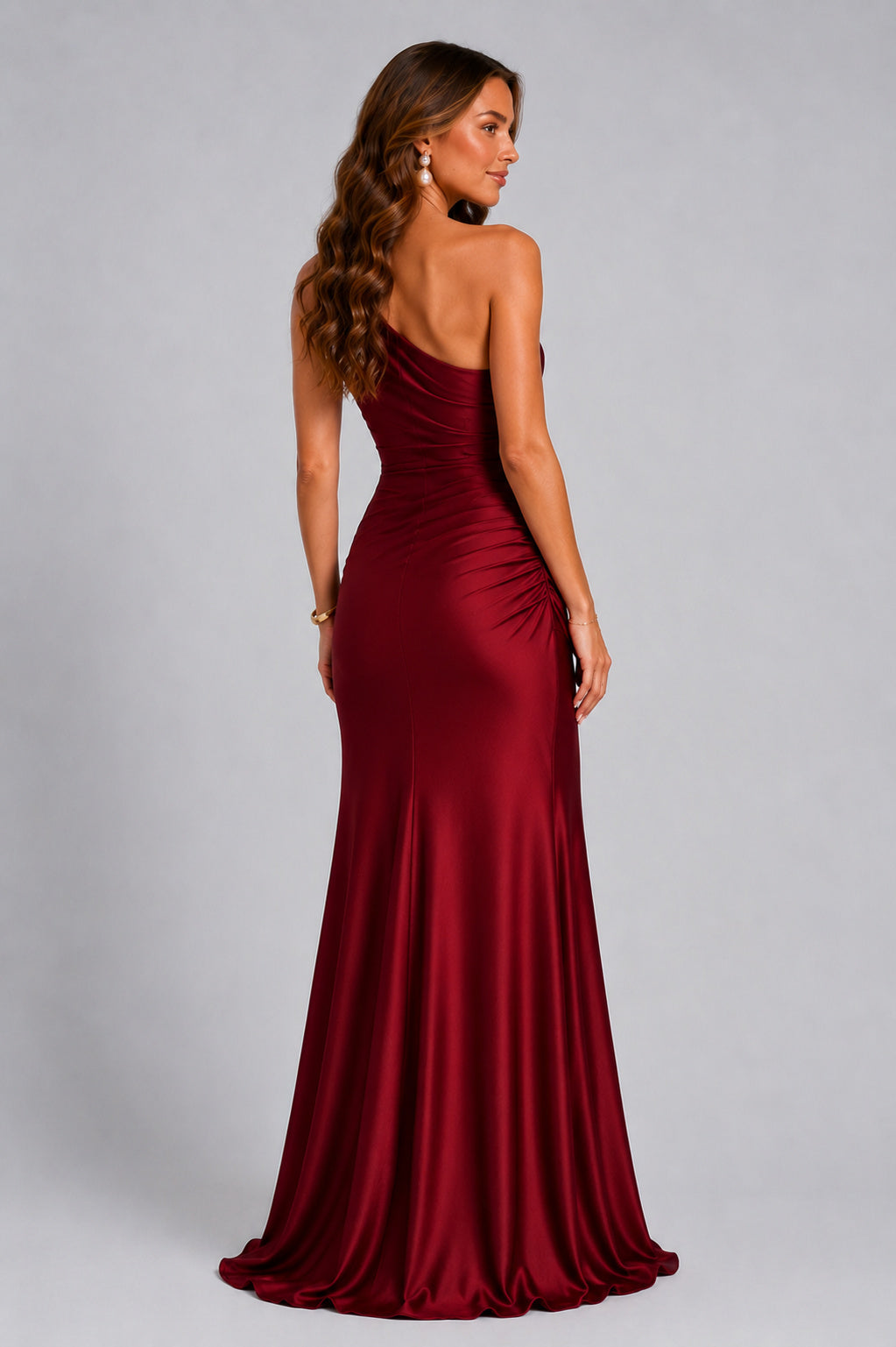 Fitted One Shoulder Satin Maxi Dress