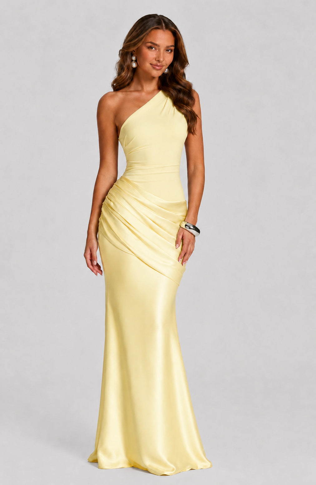 Fitted One Shoulder Satin Maxi Dress