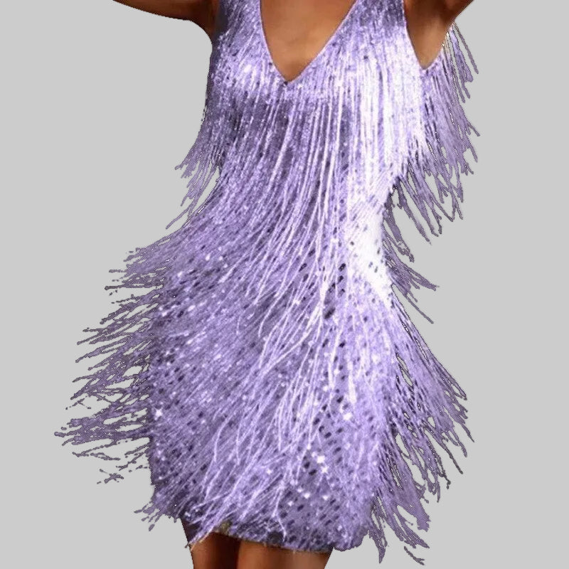 Fitted Sequin V Neck Mini Dress