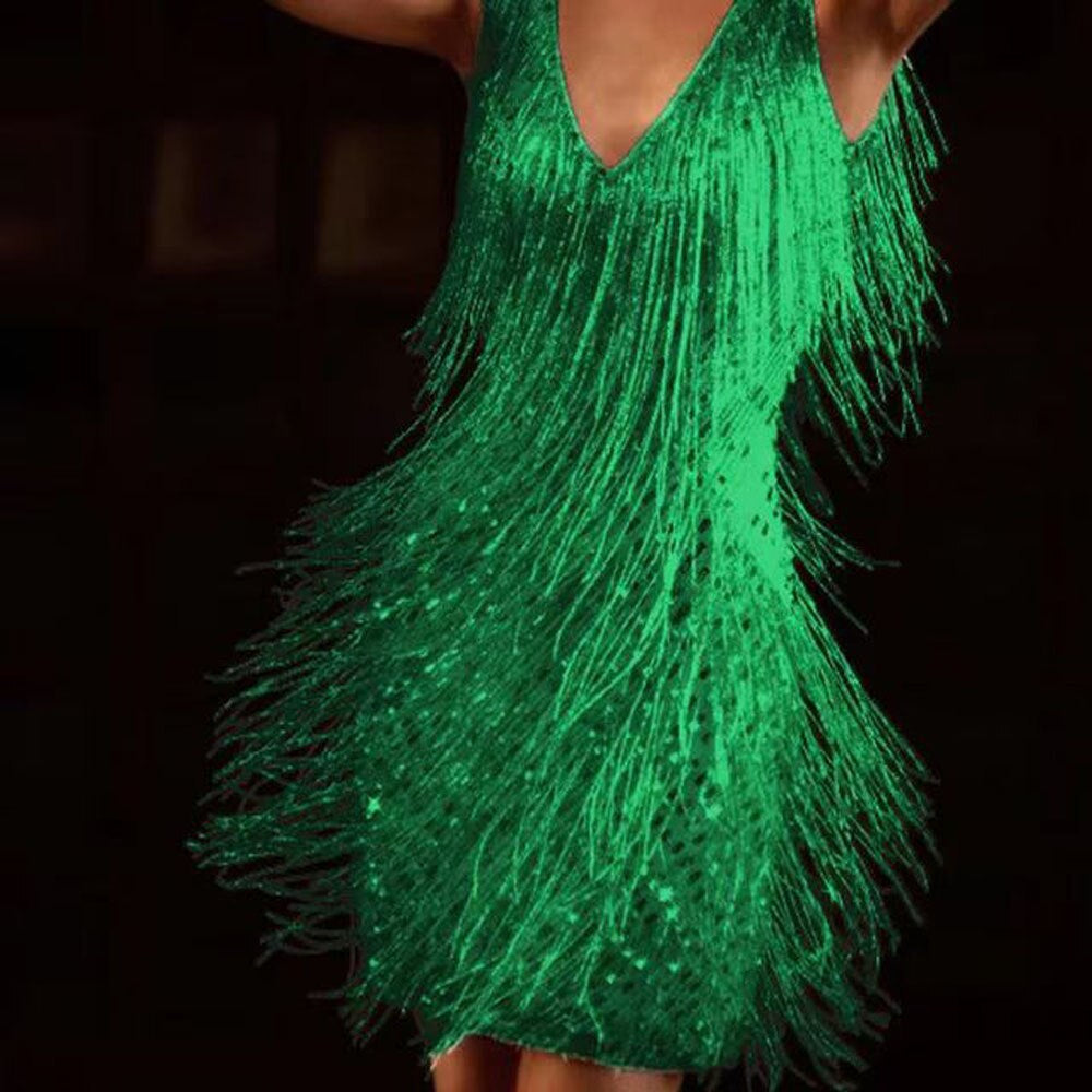 Fitted Sequin V Neck Mini Dress