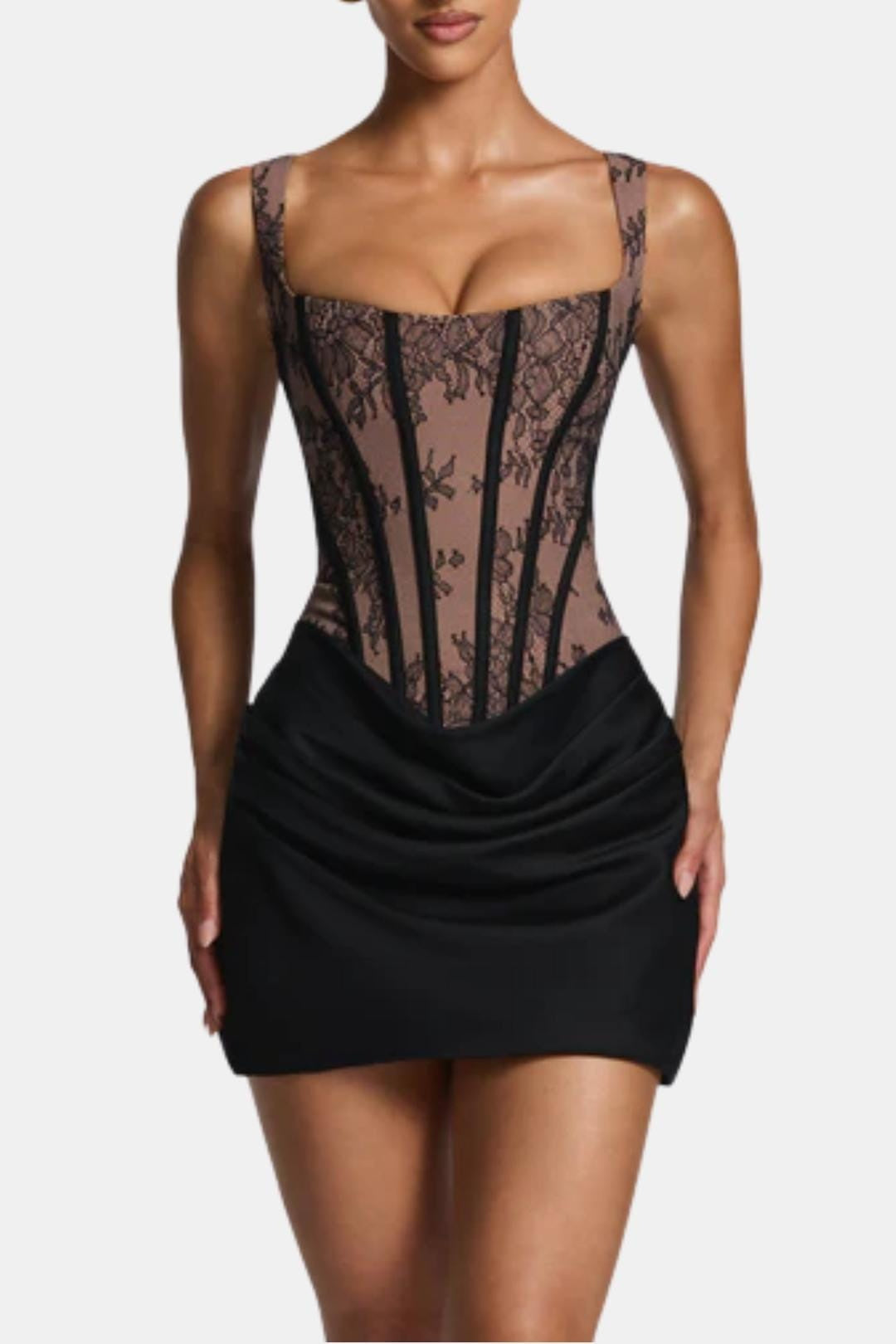 Fitted Square Neck Mini Party Dress