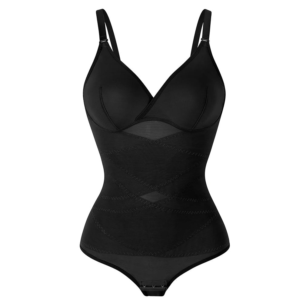 Fitted V Neck Shapewear Bodysuit