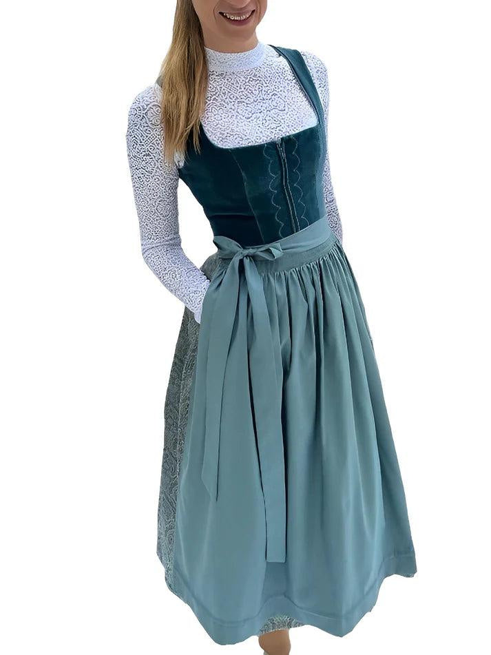 Fitted Velvet Midi Square Neck Dirndl