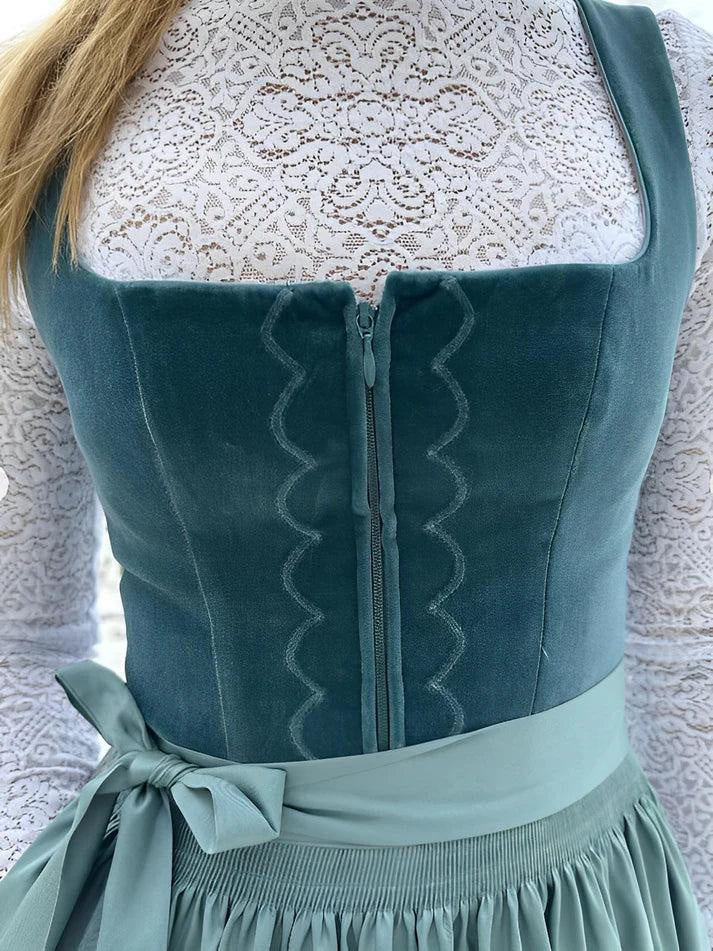 Fitted Velvet Midi Square Neck Dirndl