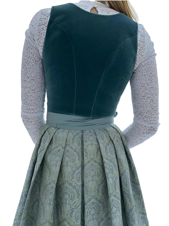 Fitted Velvet Midi Square Neck Dirndl