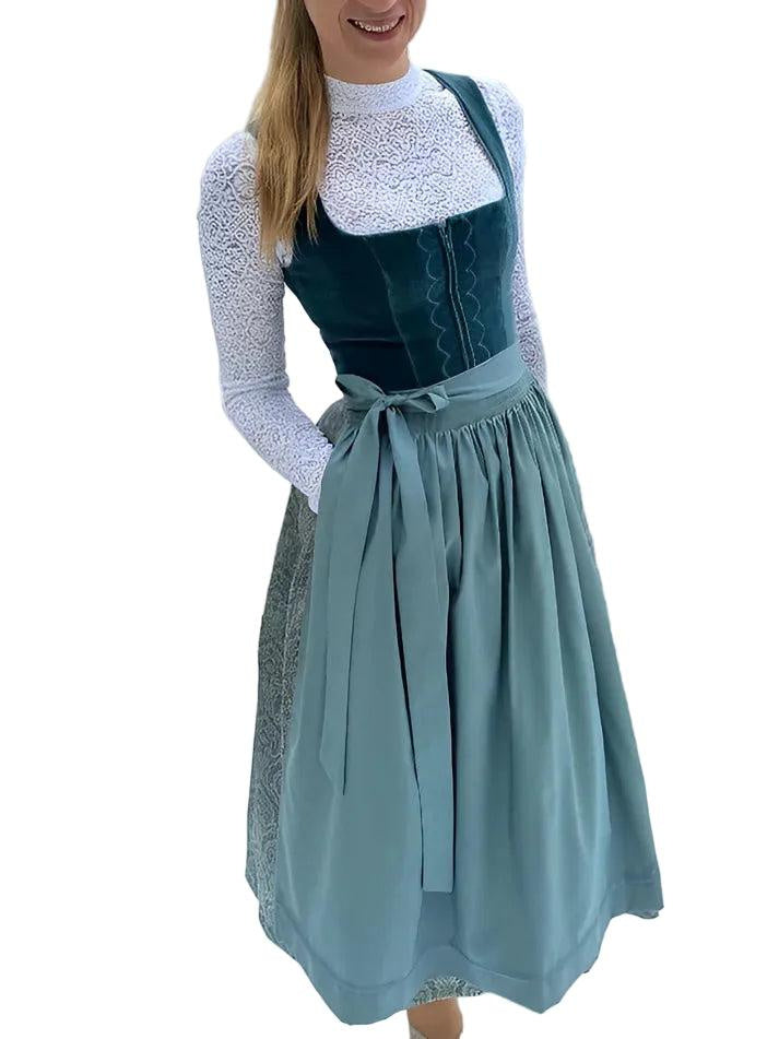 Fitted Velvet Midi Square Neck Dirndl