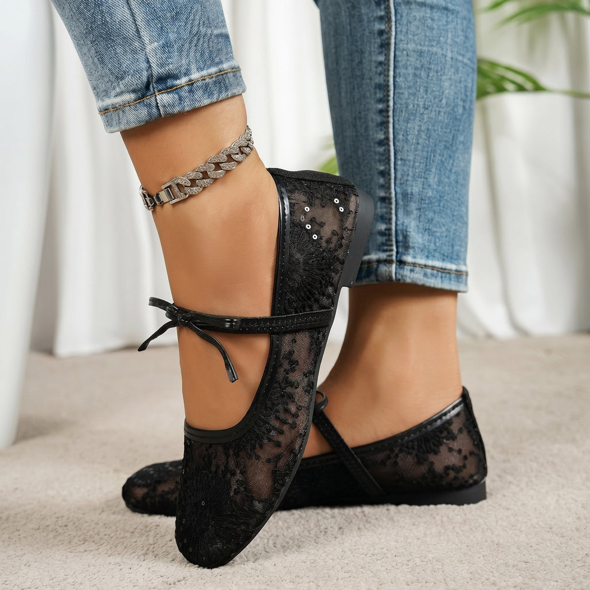 Floral Lace Mary Jane Flats
