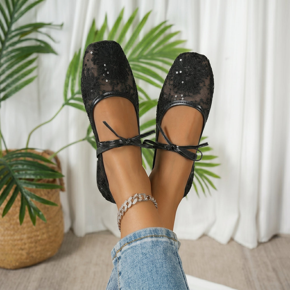 Floral Lace Mary Jane Flats