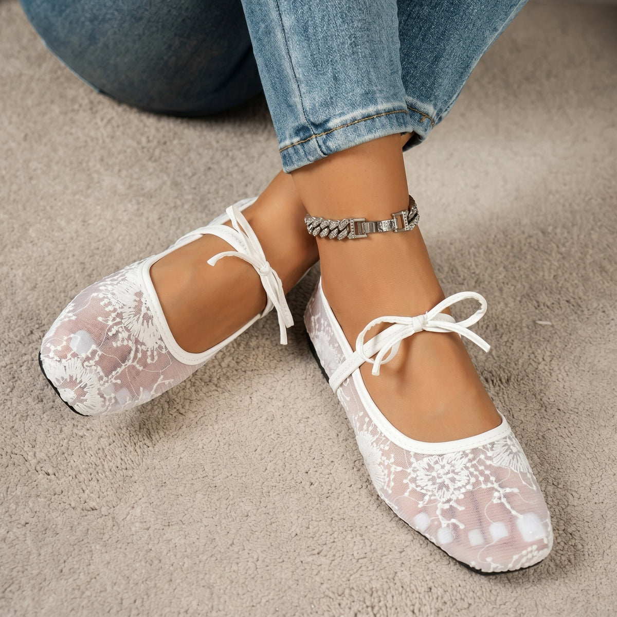 Floral Lace Mary Jane Flats