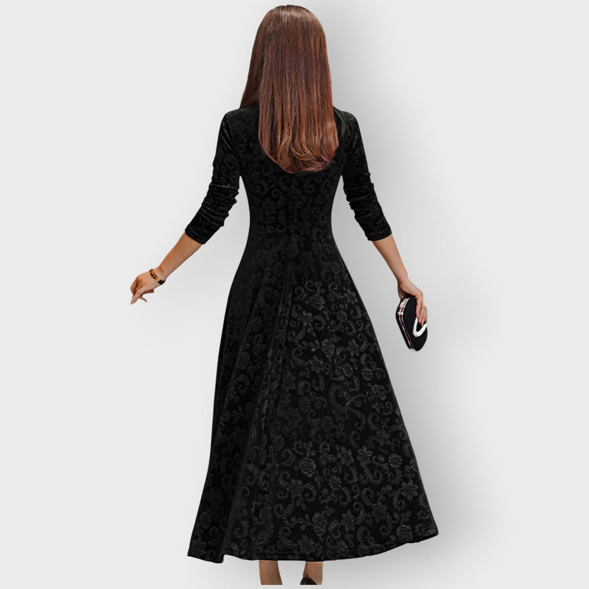 Floral Velvet Fit and Flare Midi Dress
