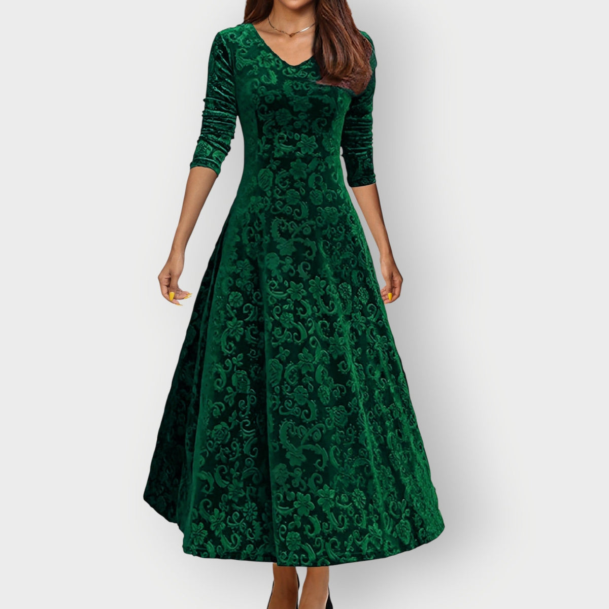 Floral Velvet Fit and Flare Midi Dress