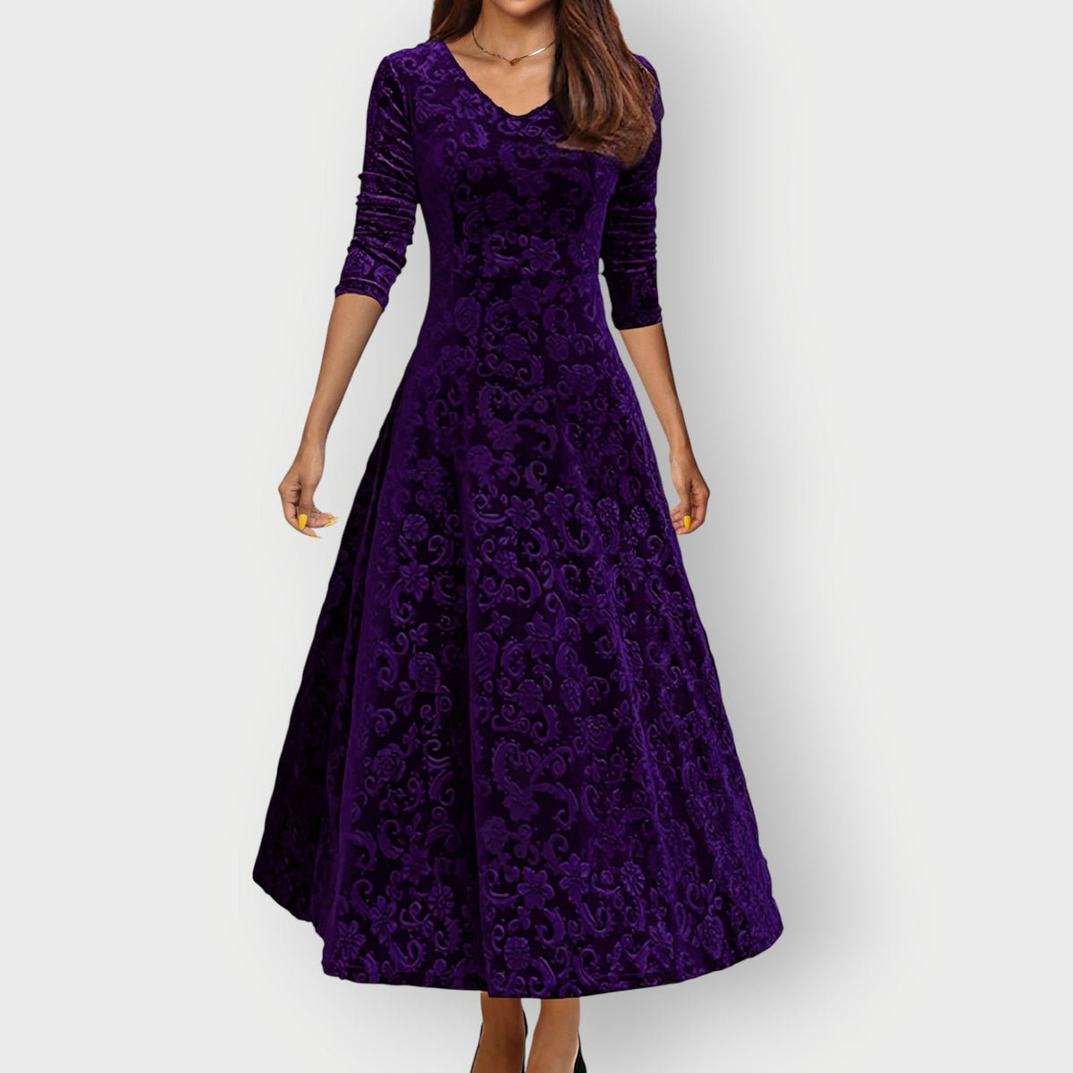 Floral Velvet Fit and Flare Midi Dress