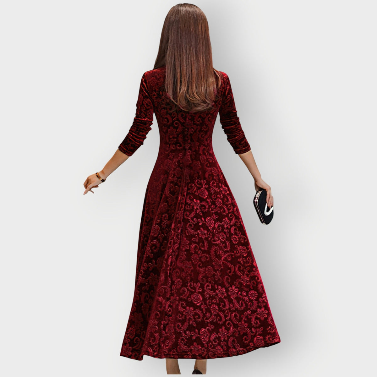 Floral Velvet Fit and Flare Midi Dress
