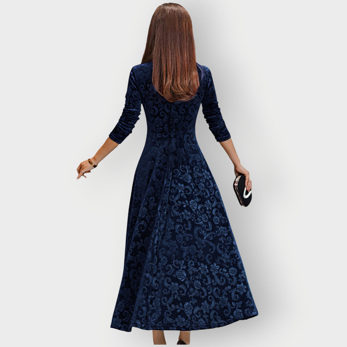 Floral Velvet Fit and Flare Midi Dress