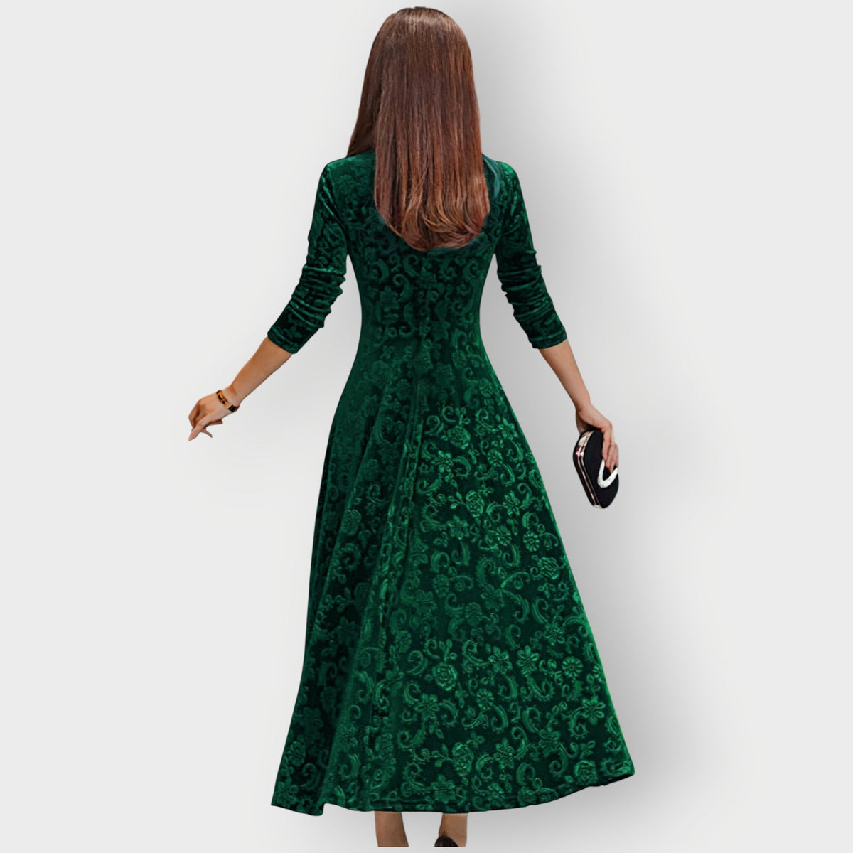 Floral Velvet Fit and Flare Midi Dress