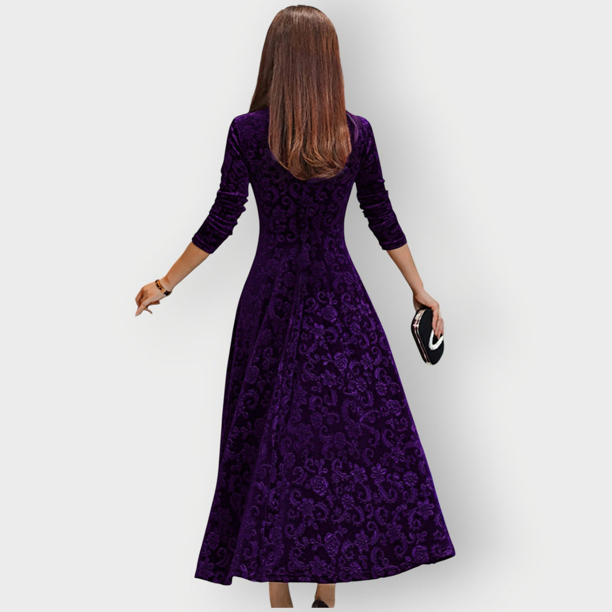 Floral Velvet Fit and Flare Midi Dress