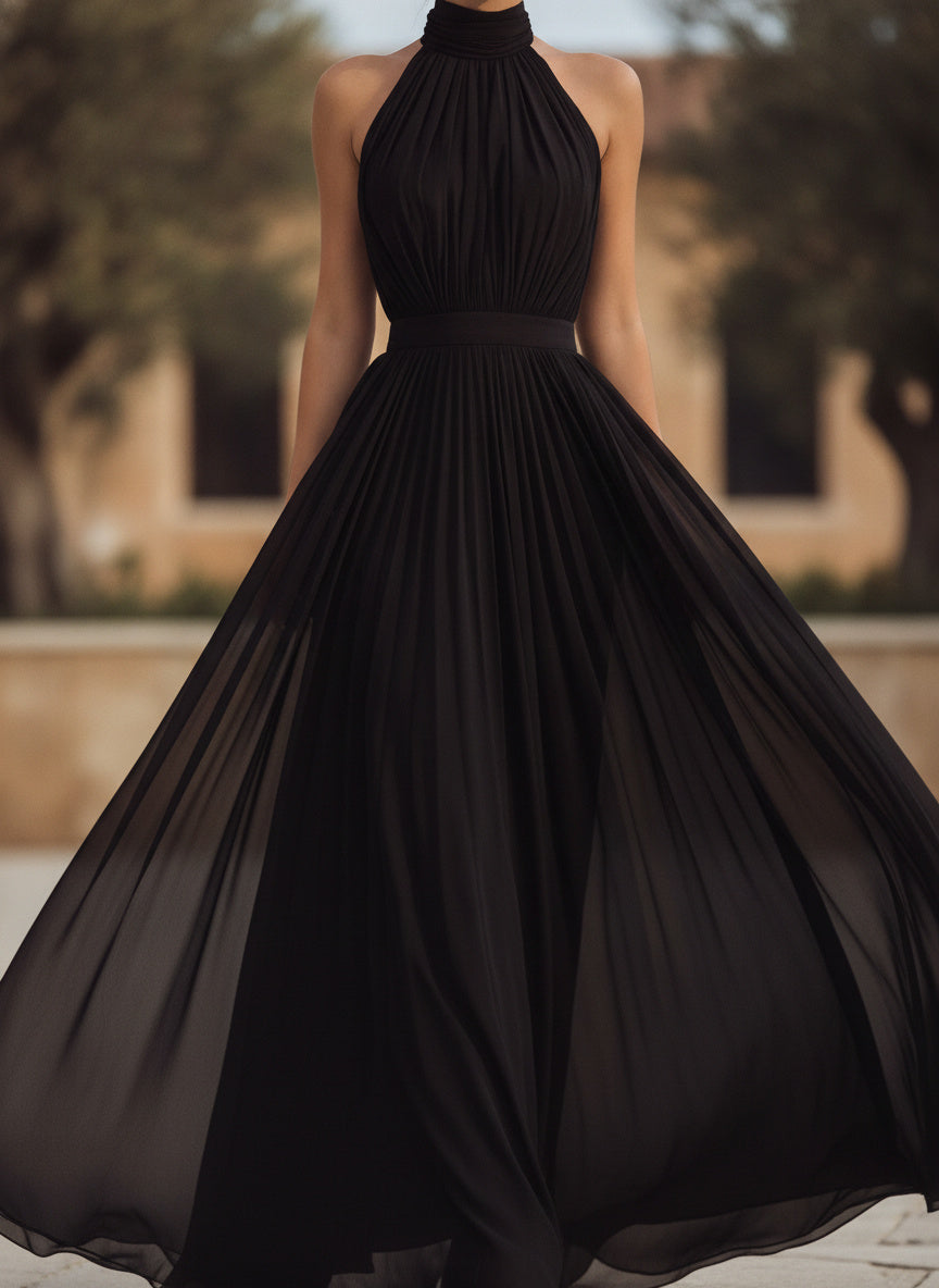 Halter Neck Pleated Maxi Dress