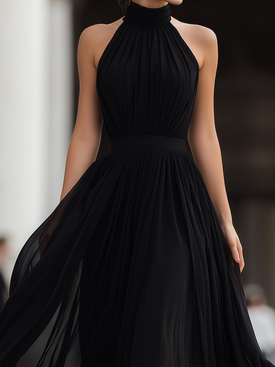 Halter Neck Pleated Maxi Dress