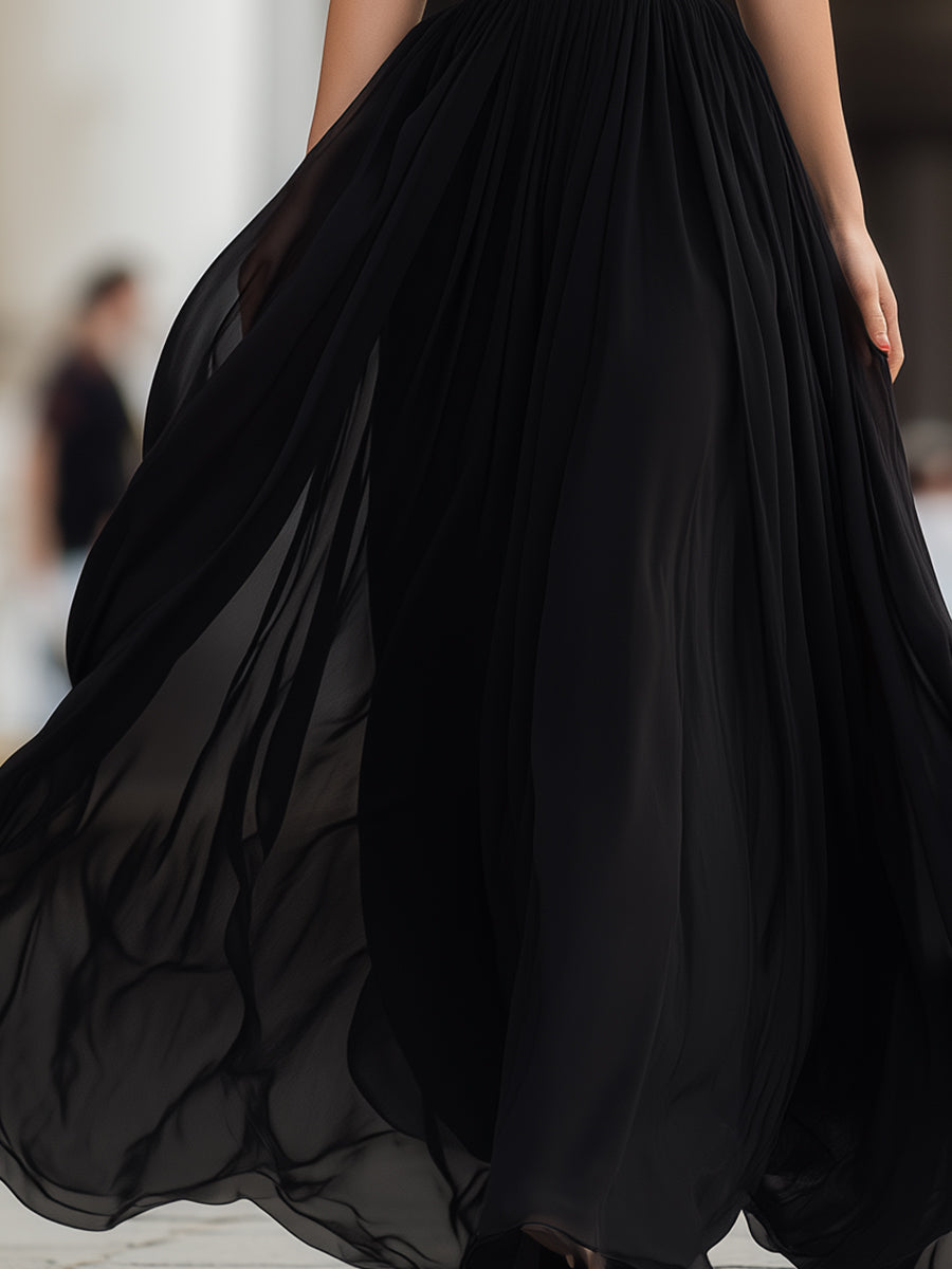 Halter Neck Pleated Maxi Dress