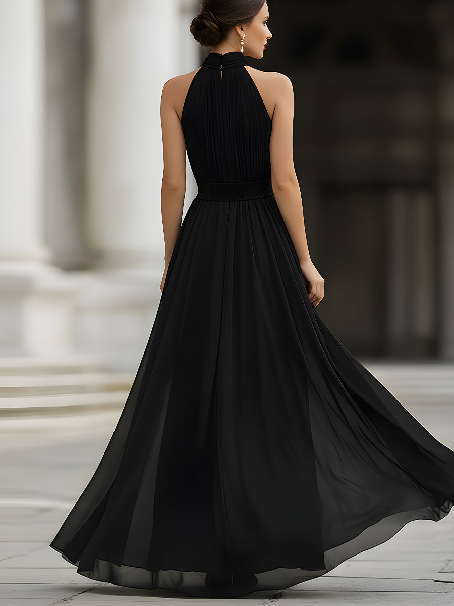 Halter Neck Pleated Maxi Dress