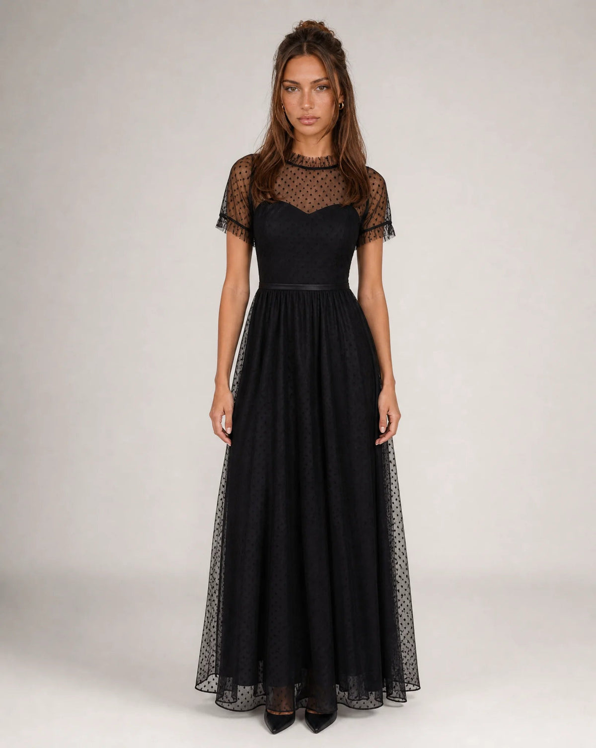 High Neck Midi Evening A-Line Dress