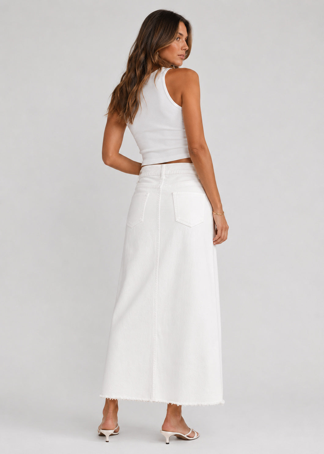 High Waisted Denim Maxi Skirt