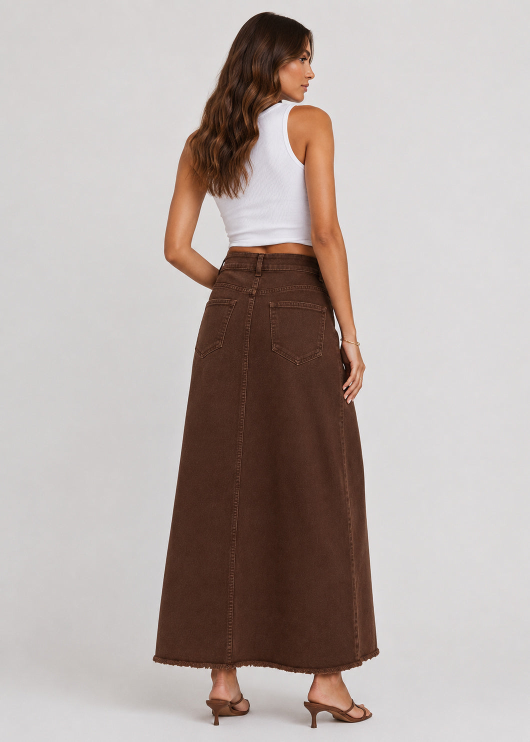 High Waisted Denim Maxi Skirt