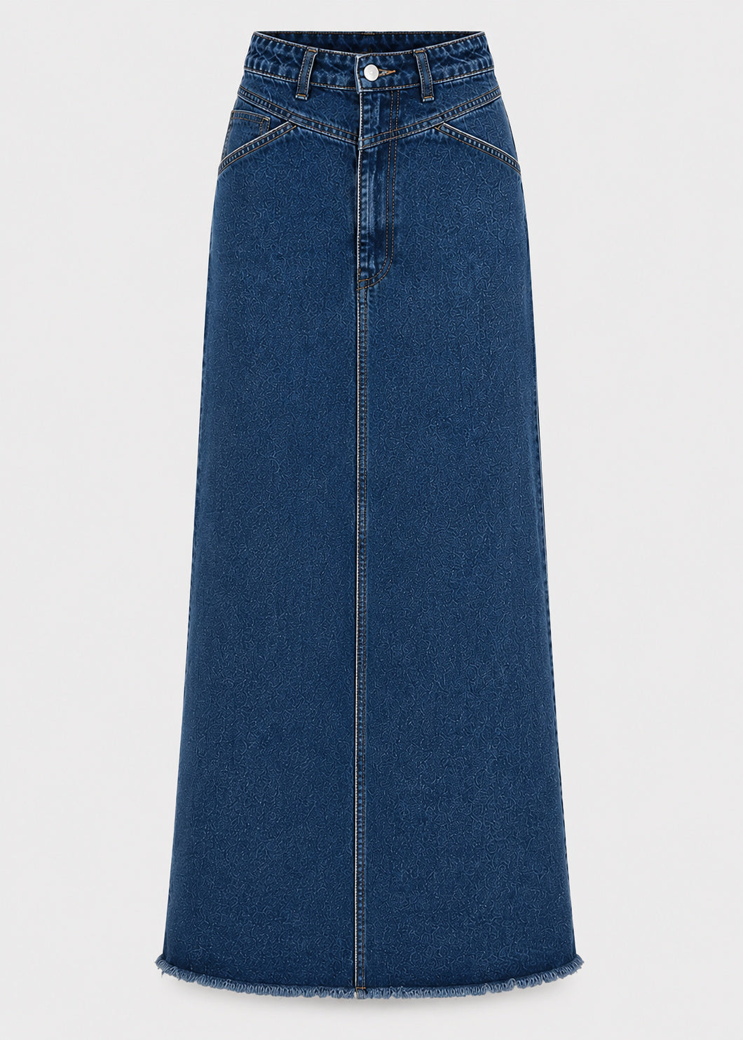 High Waisted Denim Maxi Skirt