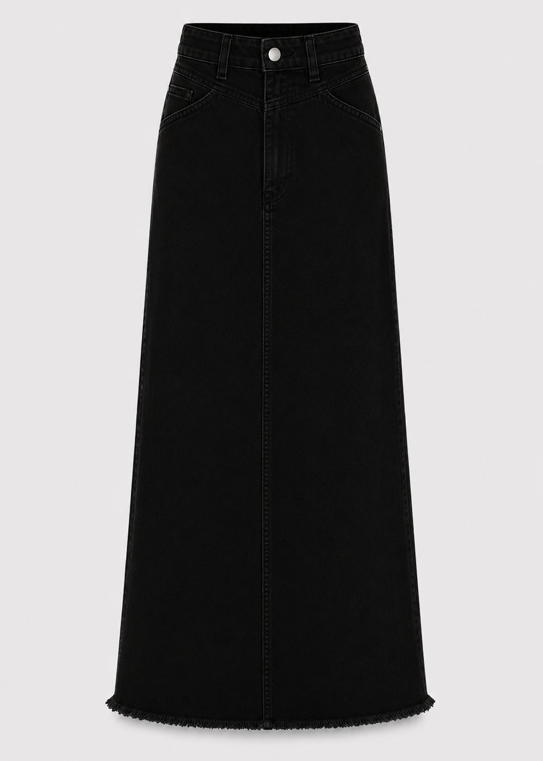 High Waisted Denim Maxi Skirt