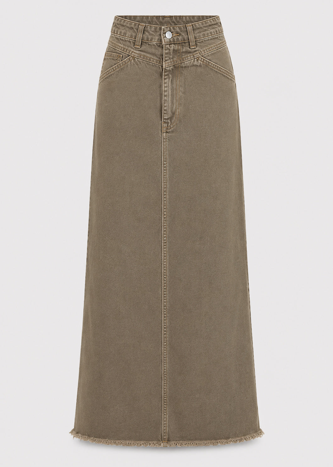 High Waisted Denim Maxi Skirt