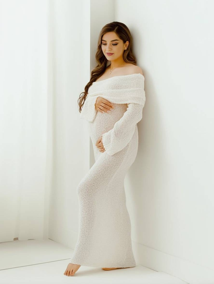 Long Sleeve Off Shoulder Maxi Maternity Dress