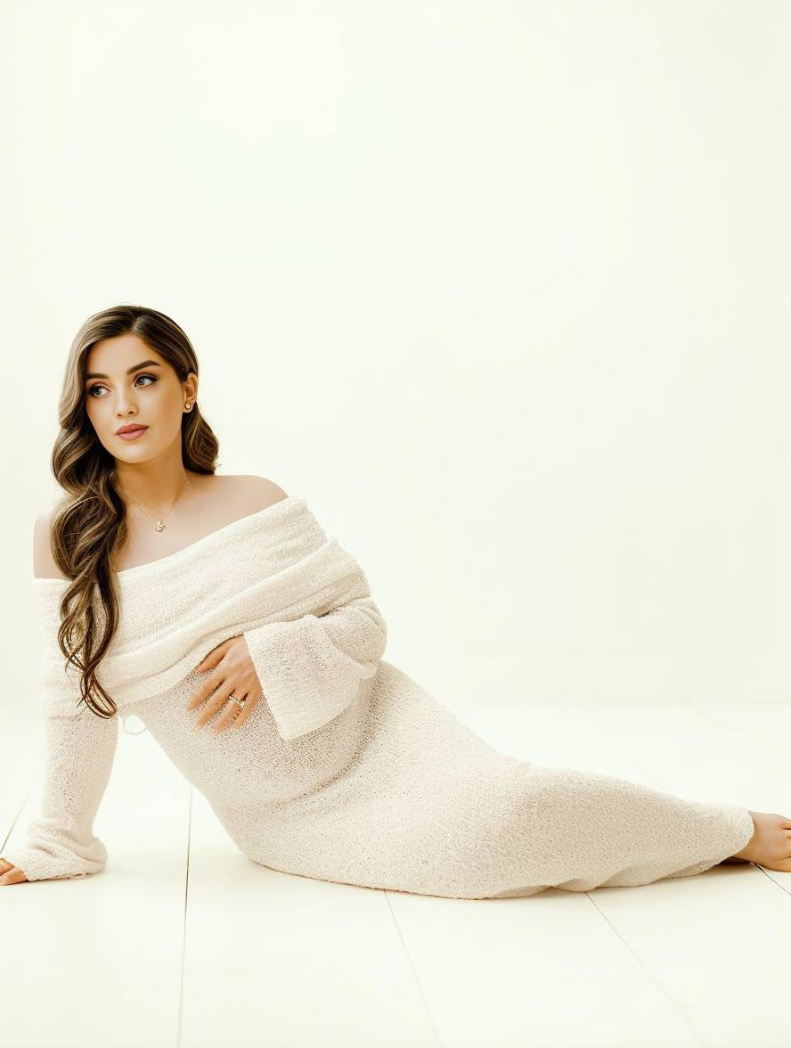 Long Sleeve Off Shoulder Maxi Maternity Dress