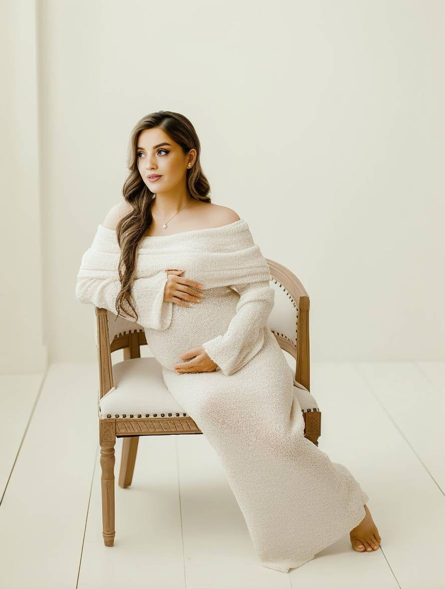 Long Sleeve Off Shoulder Maxi Maternity Dress